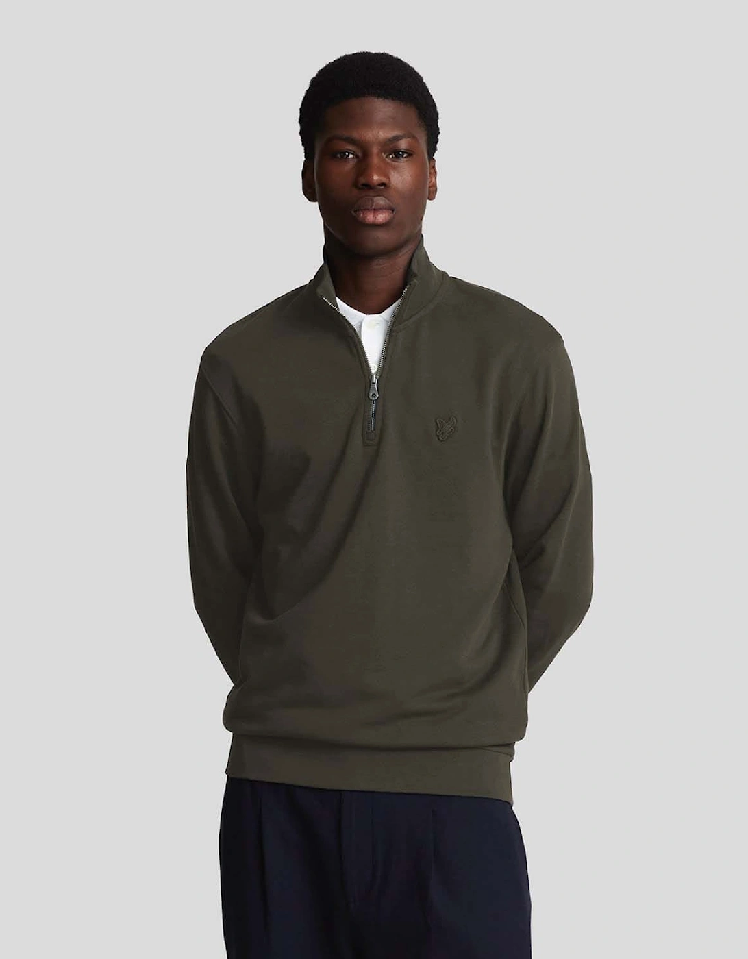 Lyle And Scott Men's Tonal Eagle Quarter Zip Sweatshirt - Green - Size: 38