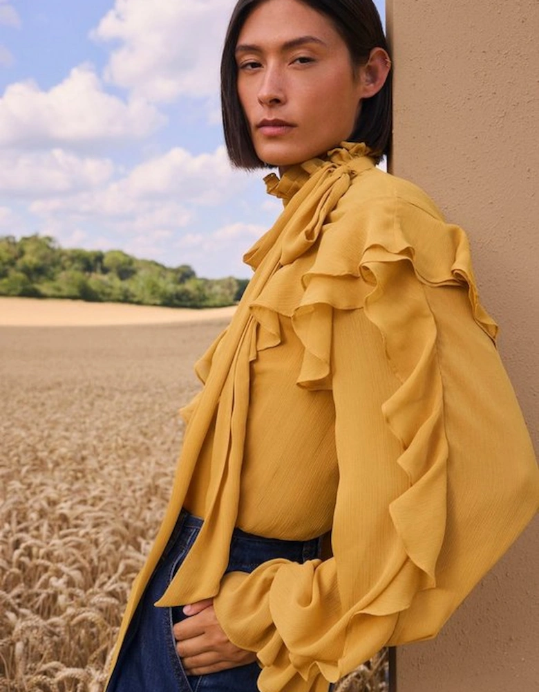 Georgette Ruffle Woven Pussy Bow Blouse