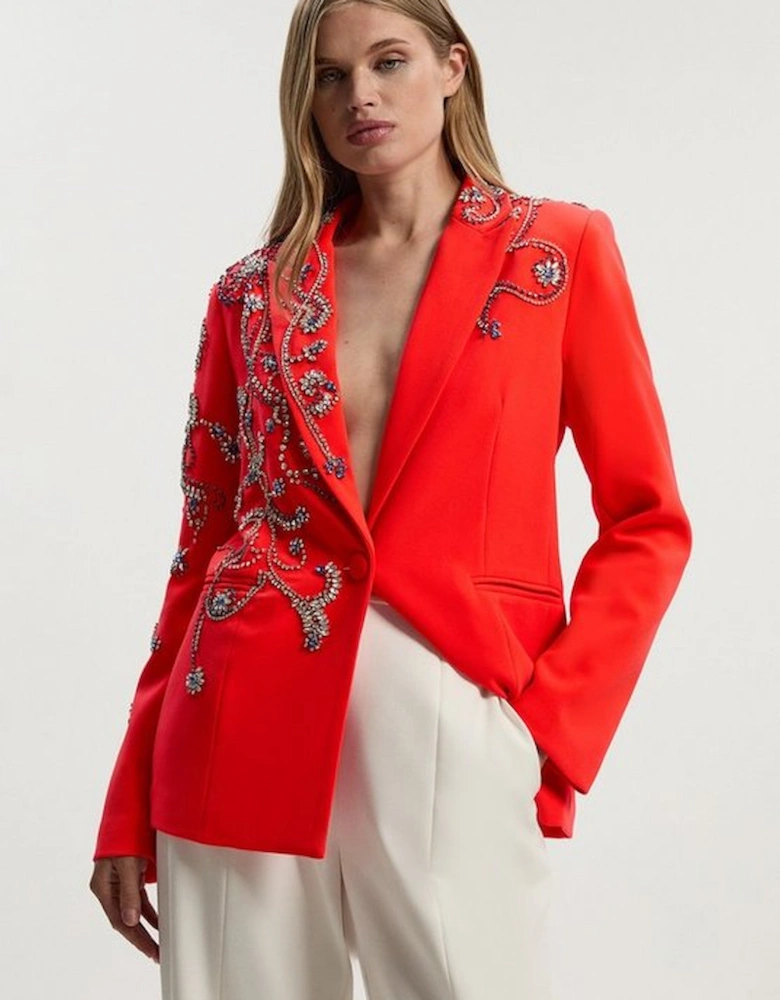 Crystal Embellished Tailored Single Breasted Blazer