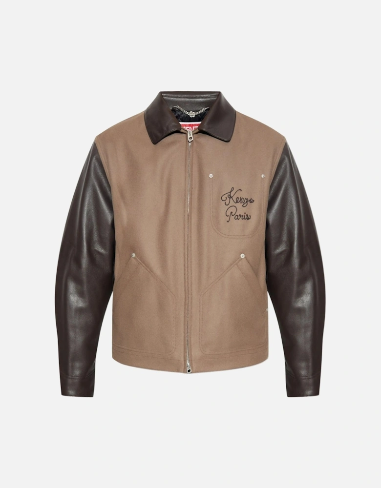 Chainstitch Leather Wool Blouson Taupe