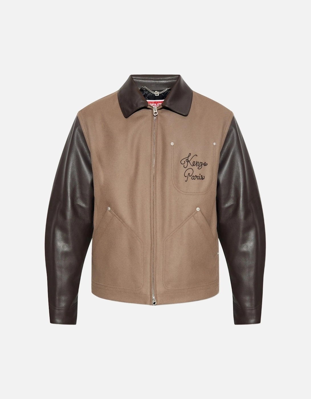 Chainstitch Leather Wool Blouson Taupe, 6 of 5
