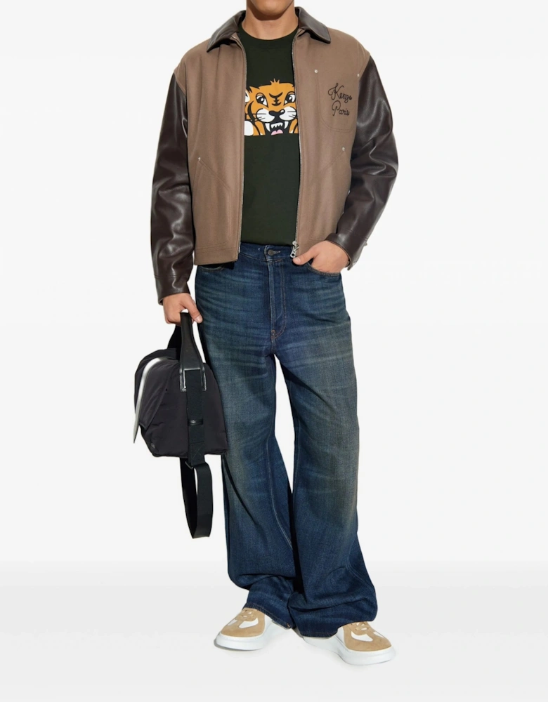 Chainstitch Leather Wool Blouson Taupe