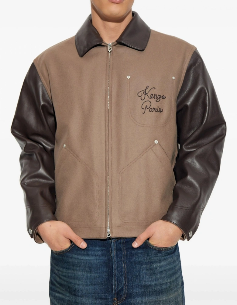 Chainstitch Leather Wool Blouson Taupe