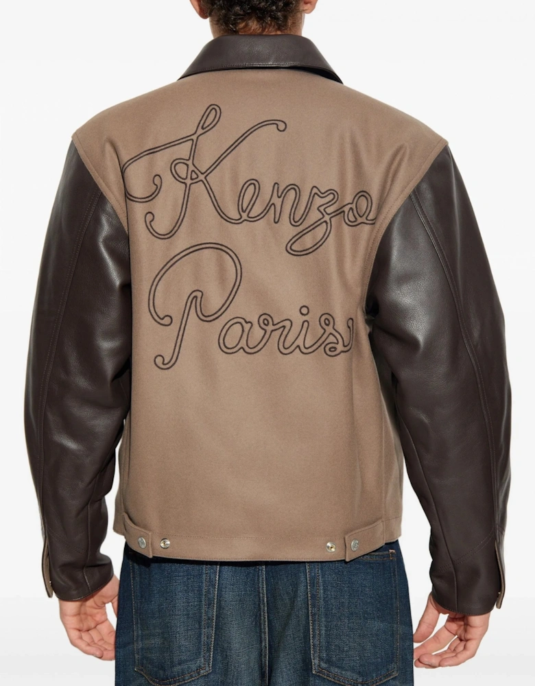 Chainstitch Leather Wool Blouson Taupe