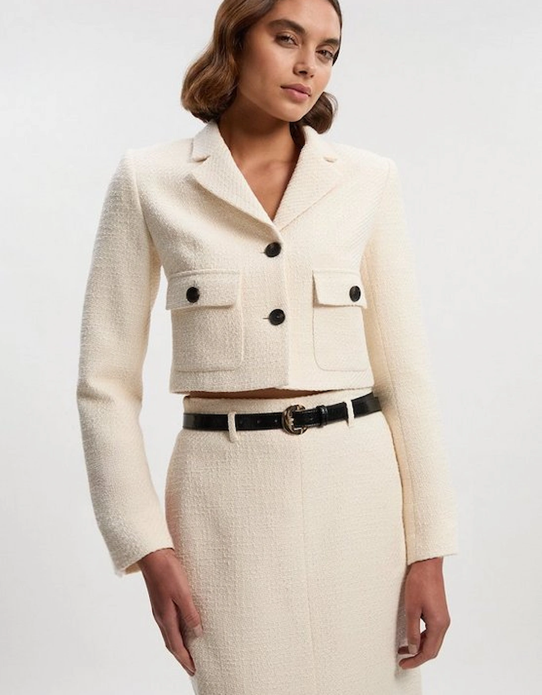 Textured Tweed Pocket Front Tailored Cropped Jacket, 5 of 4