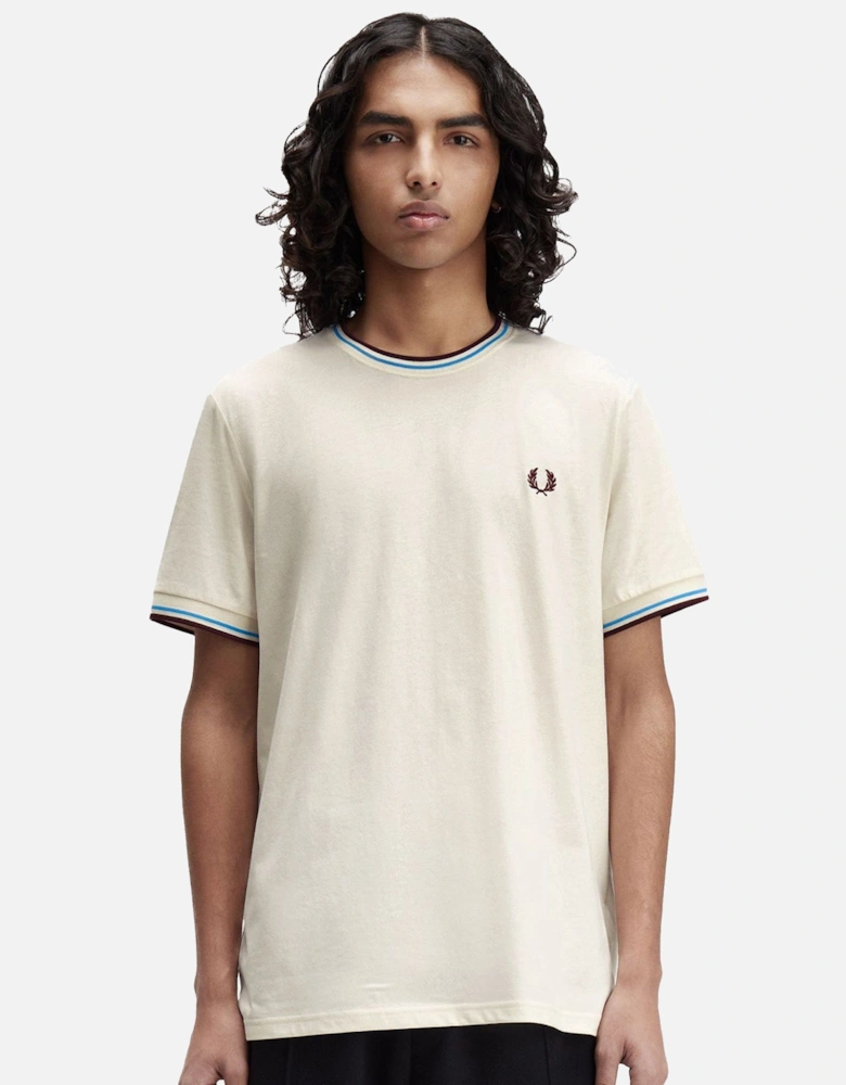 Twin Tipped T-Shirt Ecru/Court Blue/OxBlood