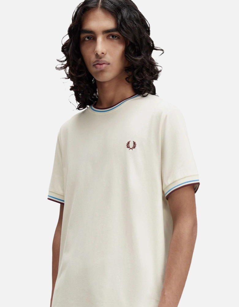 Twin Tipped T-Shirt Ecru/Court Blue/OxBlood