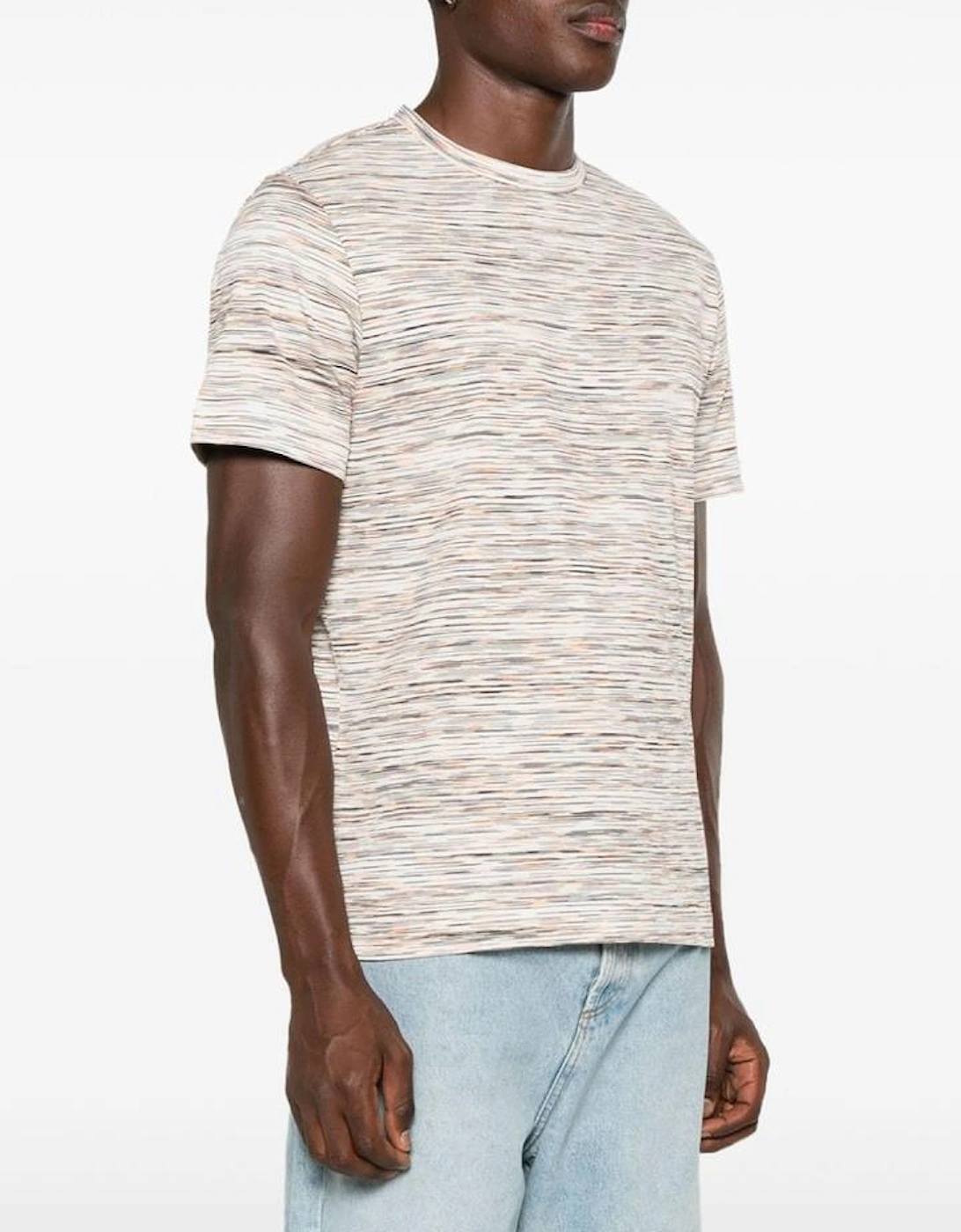 Slub Stripe Print T-Shirt in Orange White