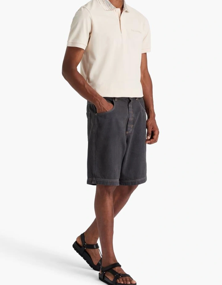 Striped Collar Polo Shirt in Beige