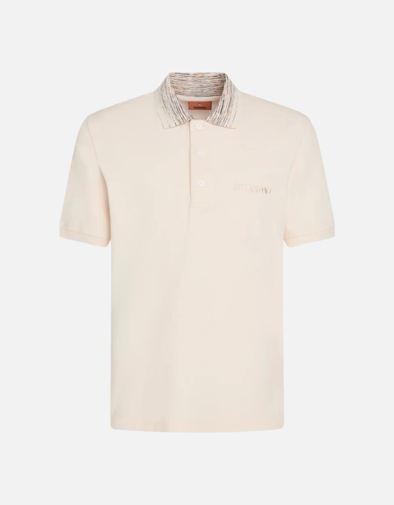 Striped Collar Polo Shirt in Beige