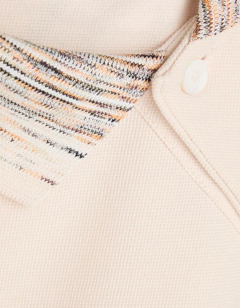 Striped Collar Polo Shirt in Beige