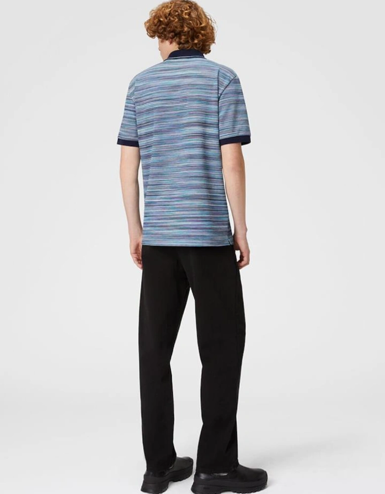 Striped Slub Polo Shirt in Blue Purple