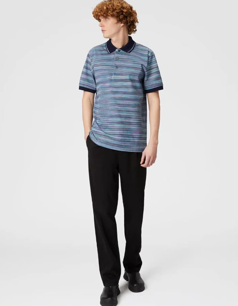 Striped Slub Polo Shirt in Blue Purple