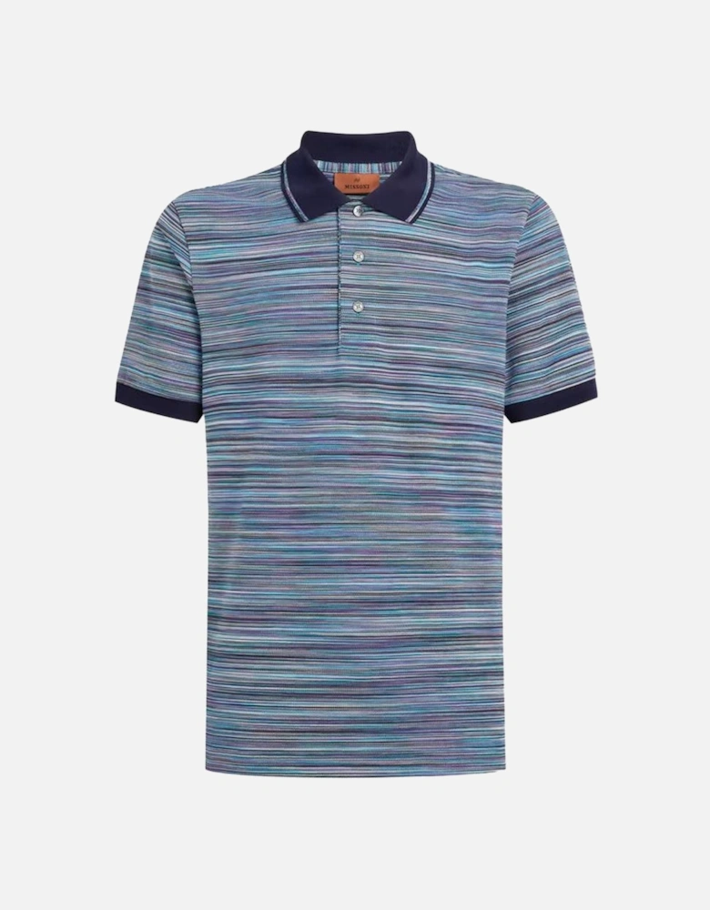 Striped Slub Polo Shirt in Blue Purple