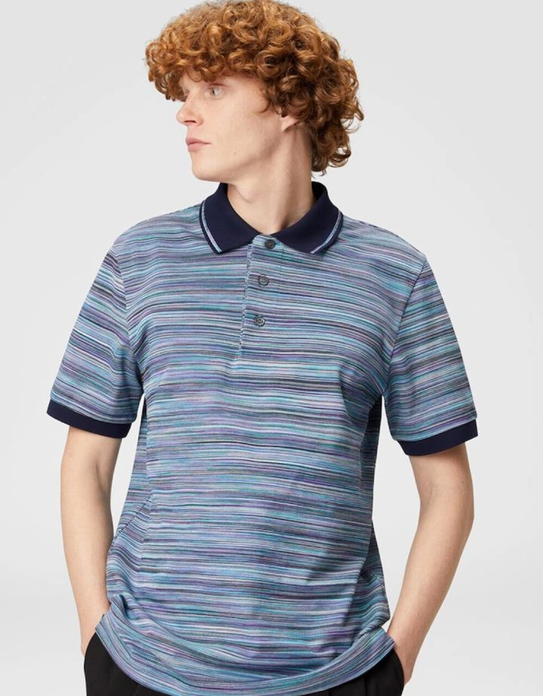 Striped Slub Polo Shirt in Blue Purple