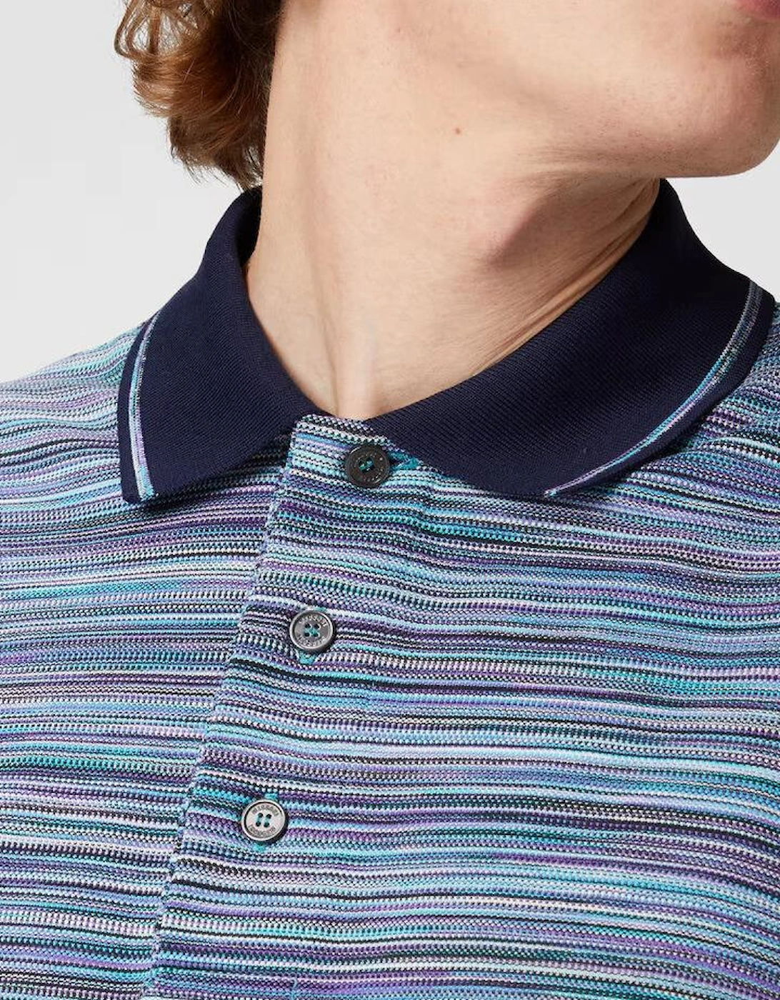 Striped Slub Polo Shirt in Blue Purple