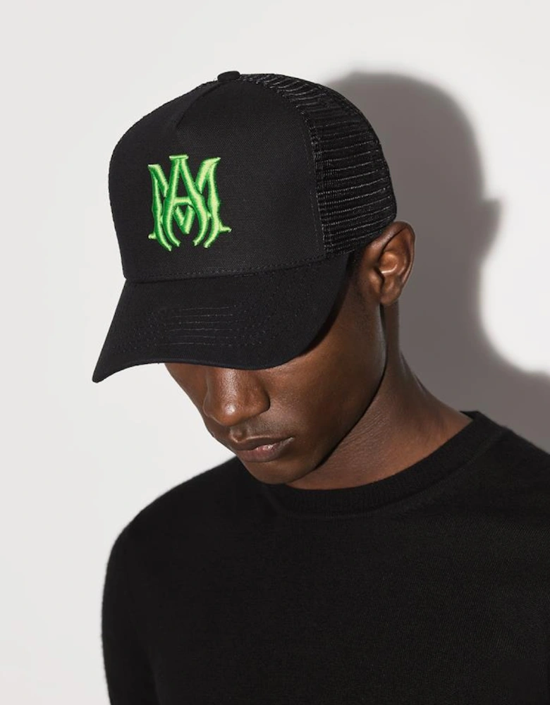 MA Logo Embroidered Trucker Cap in Black