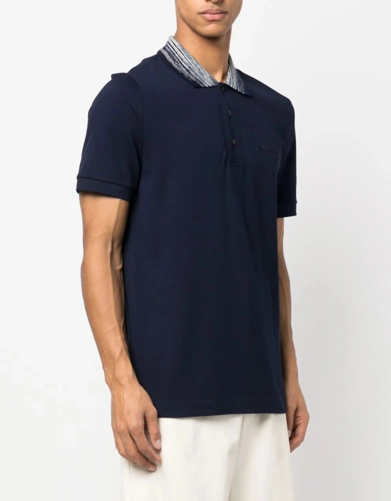 Striped Collar Polo Shirt in Navy