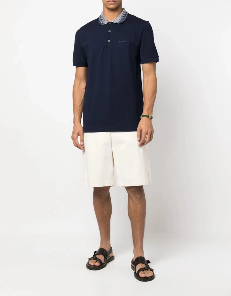 Striped Collar Polo Shirt in Navy