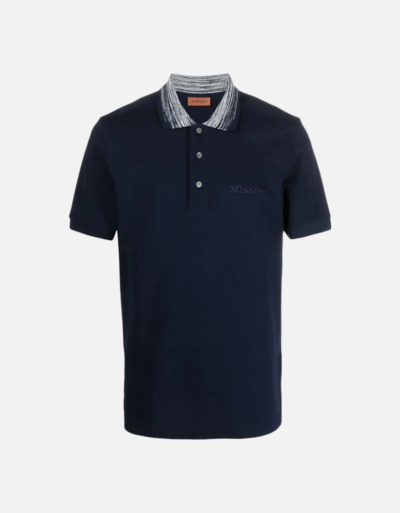 Striped Collar Polo Shirt in Navy