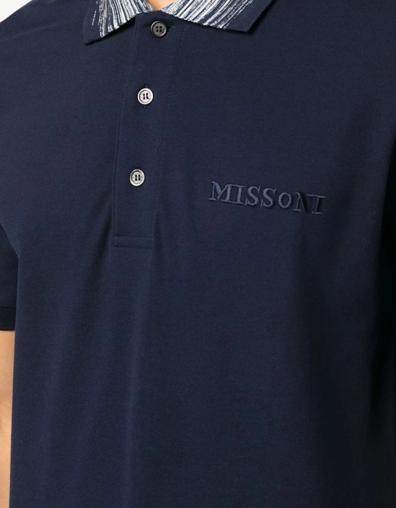 Striped Collar Polo Shirt in Navy