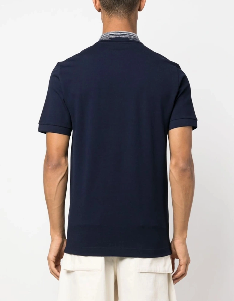 Striped Collar Polo Shirt in Navy