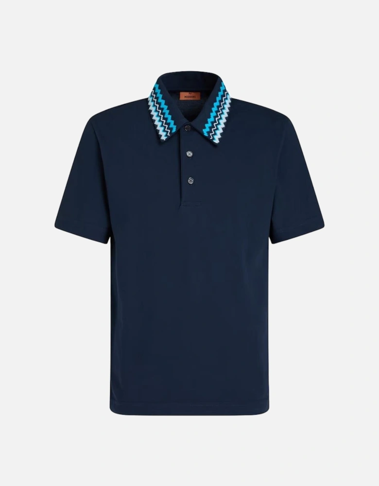 Zig Zag Collar Polo Shirt in Navy