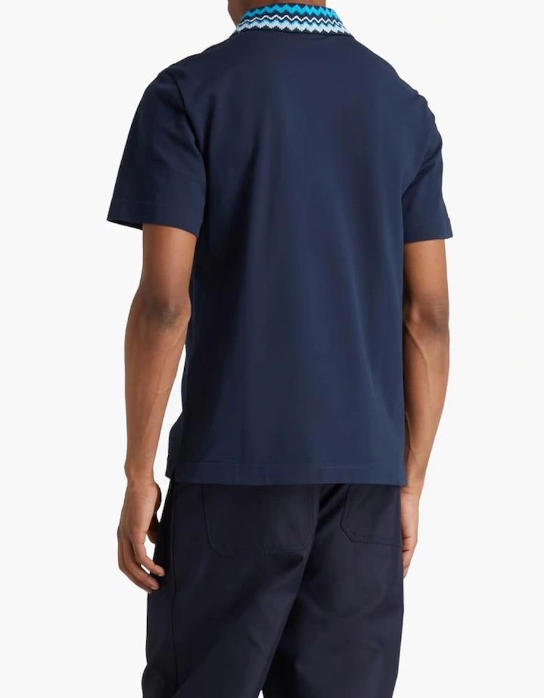 Zig Zag Collar Polo Shirt in Navy