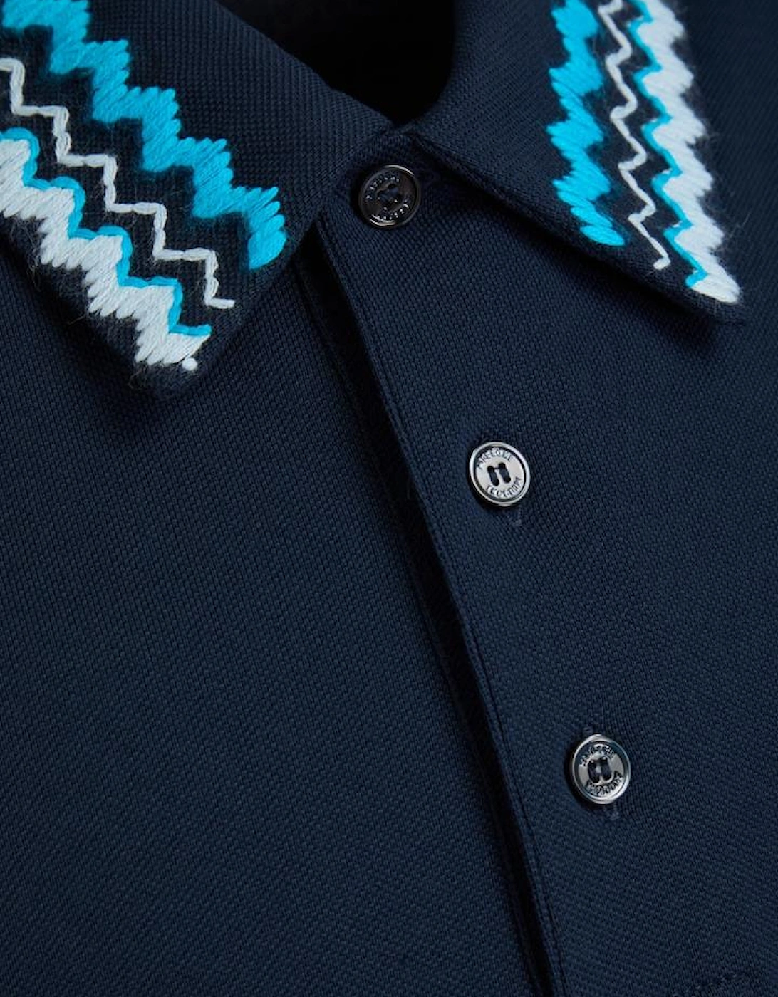 Zig Zag Collar Polo Shirt in Navy
