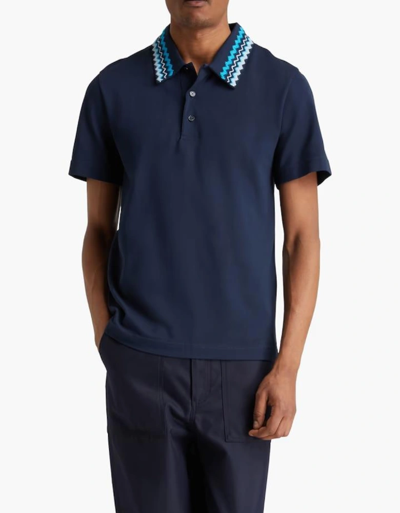 Zig Zag Collar Polo Shirt in Navy