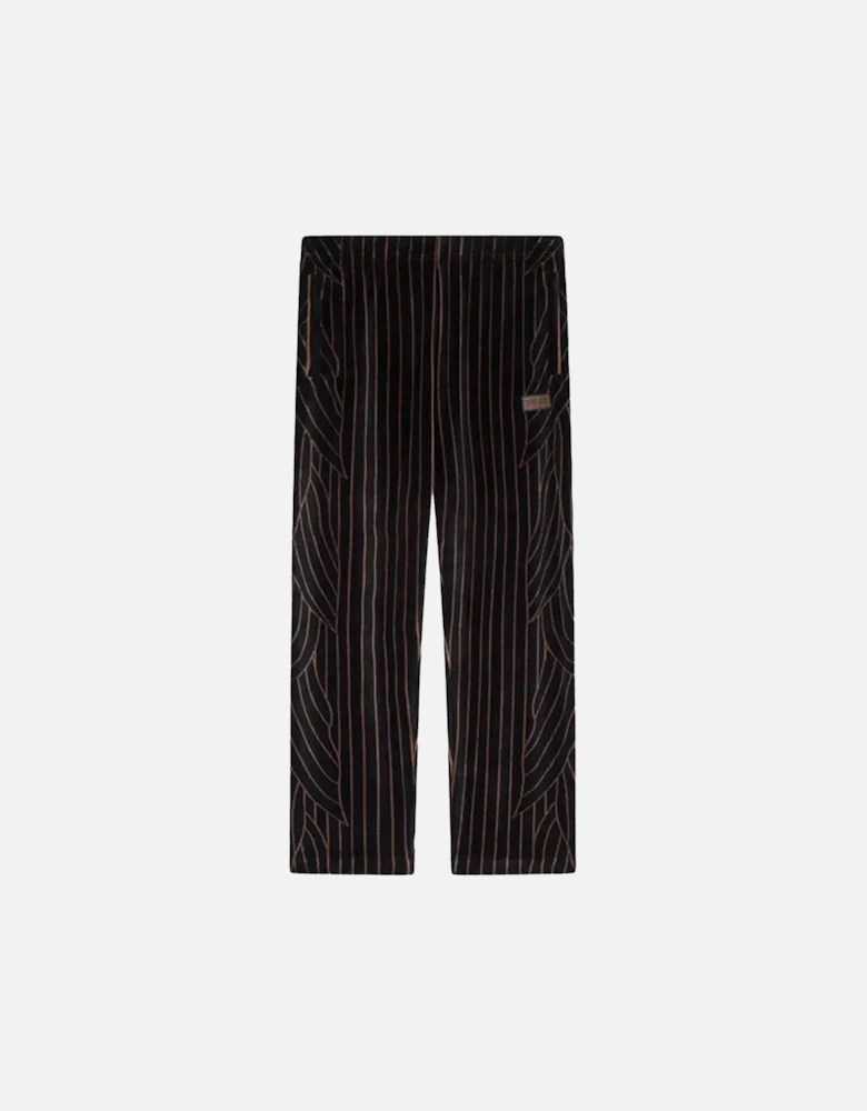 Leaf Stripe Velvet Trackpants Black