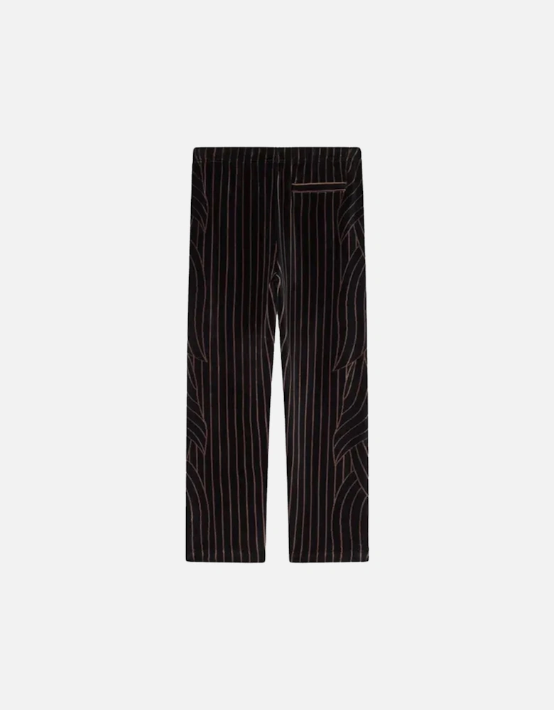 Leaf Stripe Velvet Trackpants Black