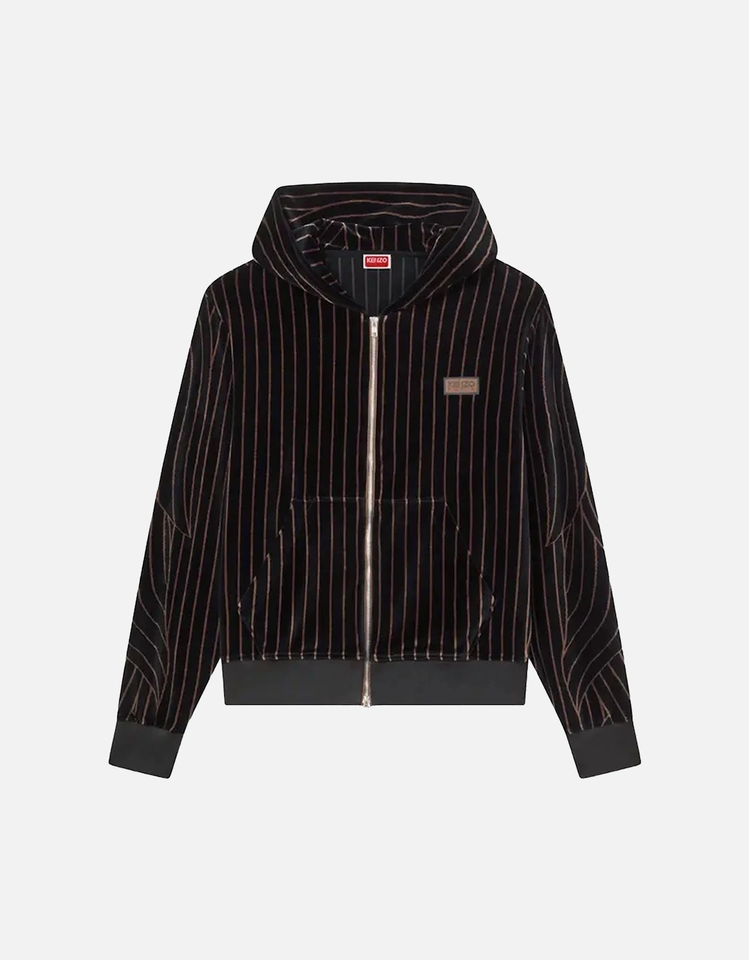 Leaf Stripe Velvet Full Zip Hoodie Black, 3 of 2