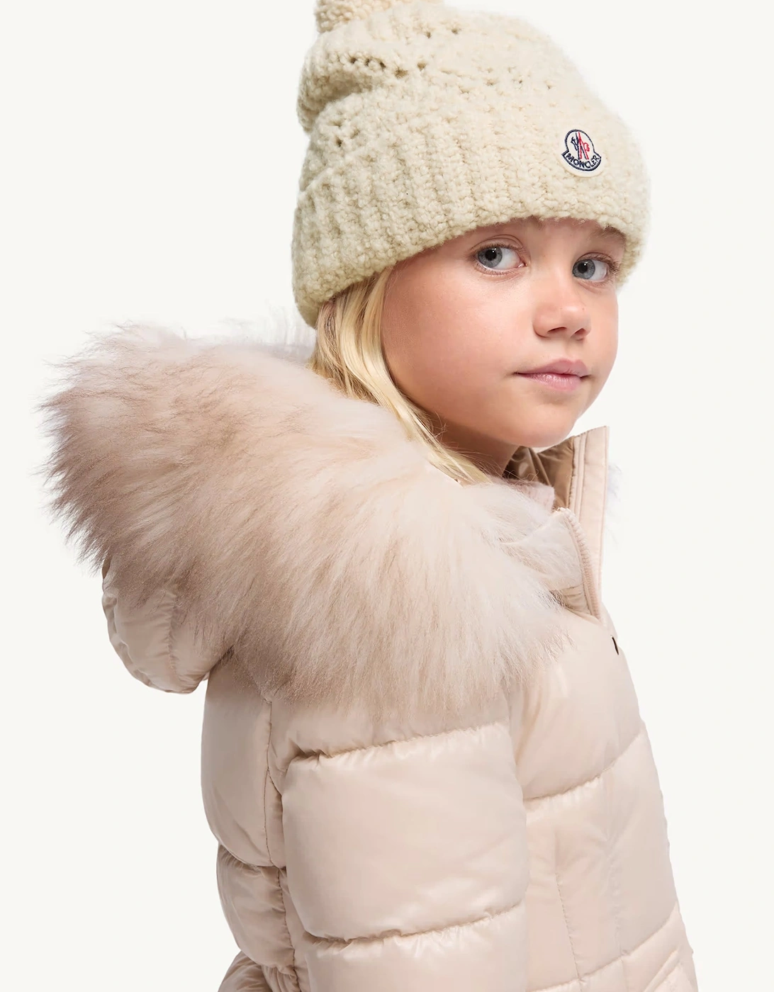 Kids Cable Bobble Hat Beige