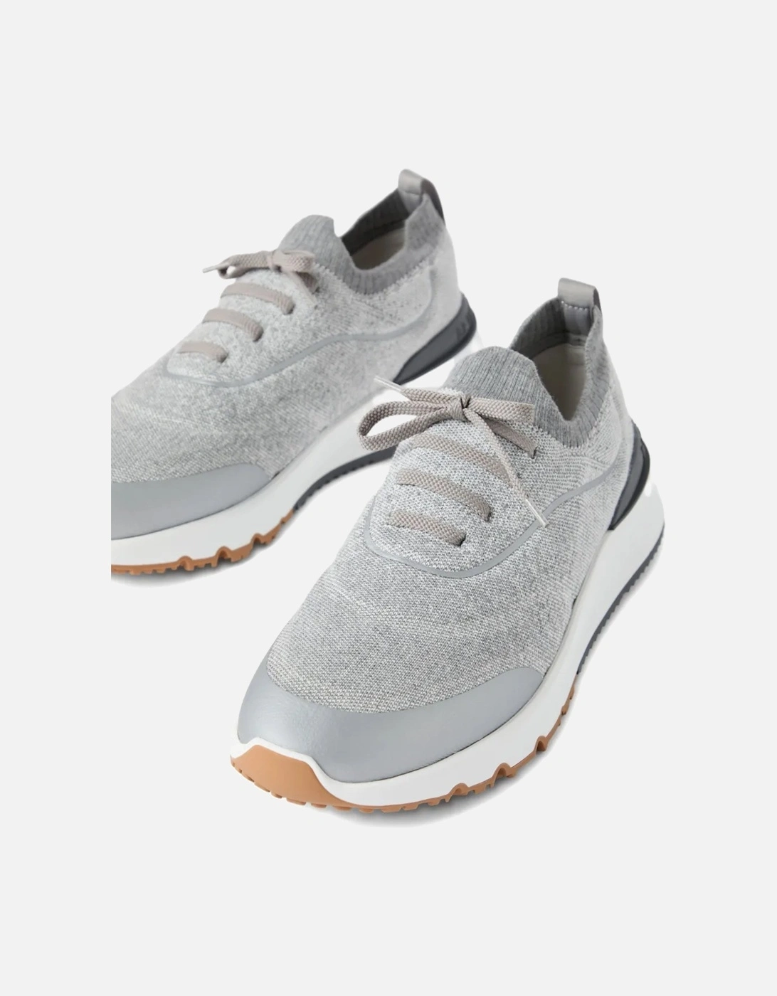 Leather Trim Knitted Sneakers Grey