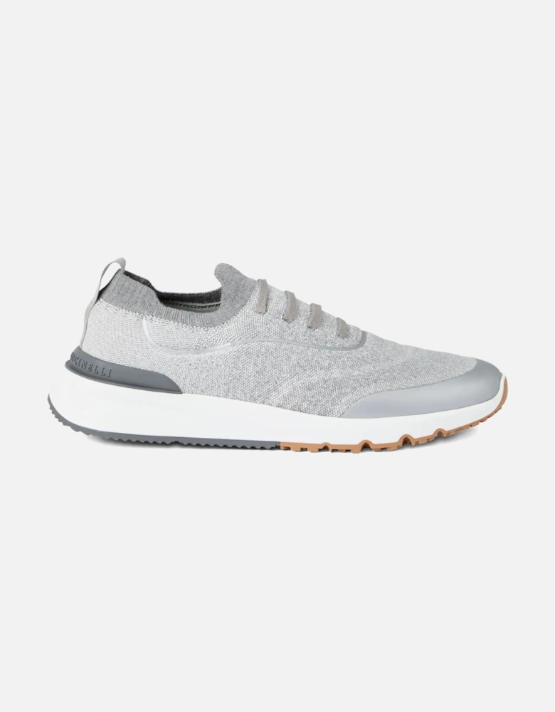 Leather Trim Knitted Sneakers Grey