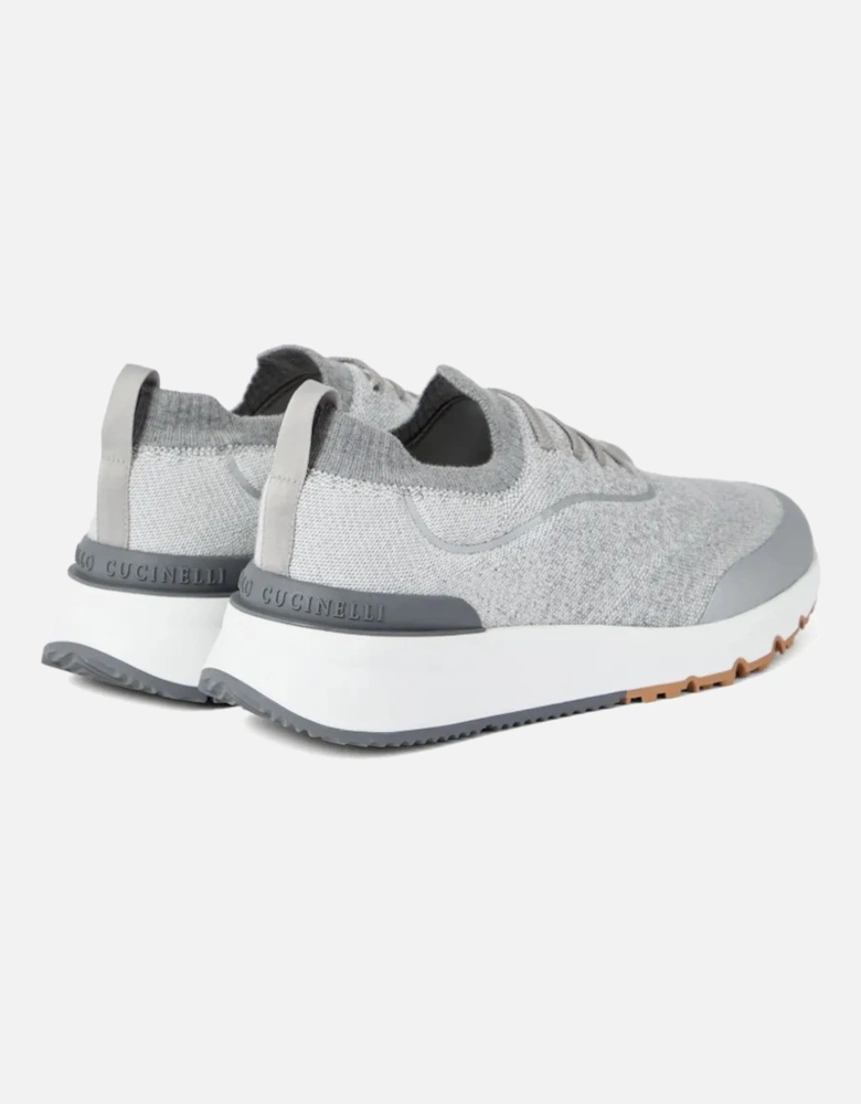 Leather Trim Knitted Sneakers Grey