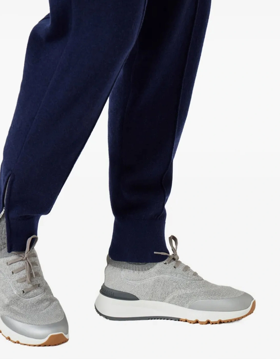 Leather Trim Knitted Sneakers Grey