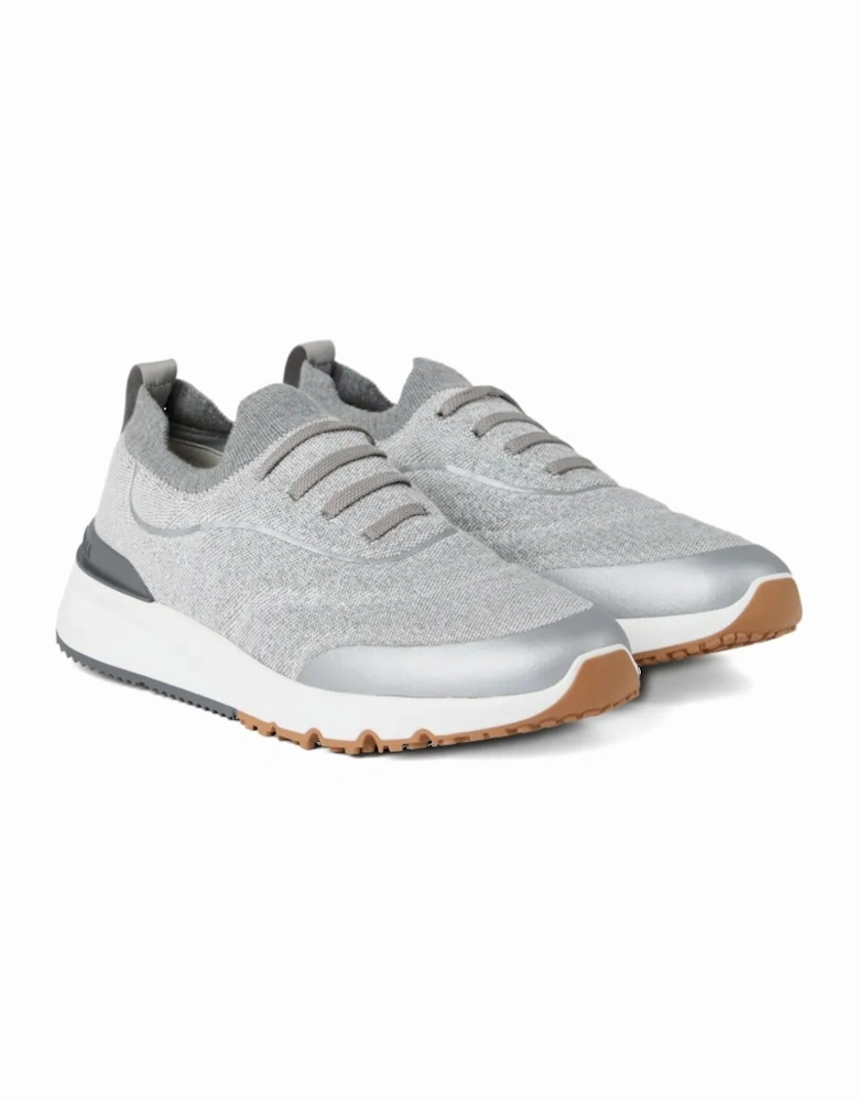 Leather Trim Knitted Sneakers Grey
