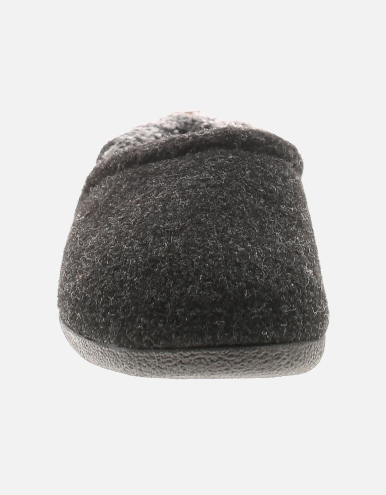 Mens Full Slippers Textile Felt Lease  black UK Size