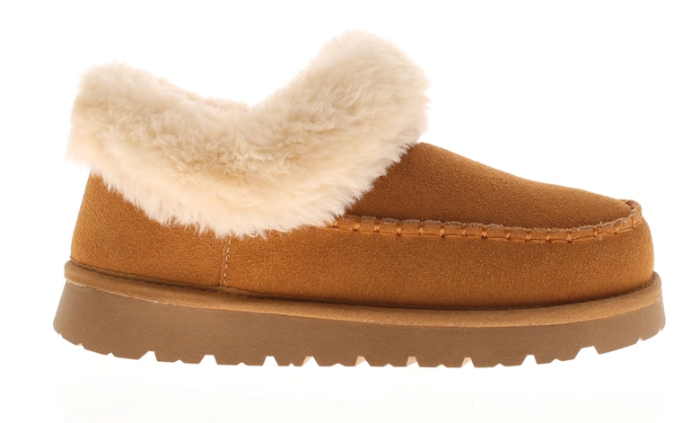 Womens Slipper Cuddle Bootee Faux Fur Lining Leather Suede Tan UK Size