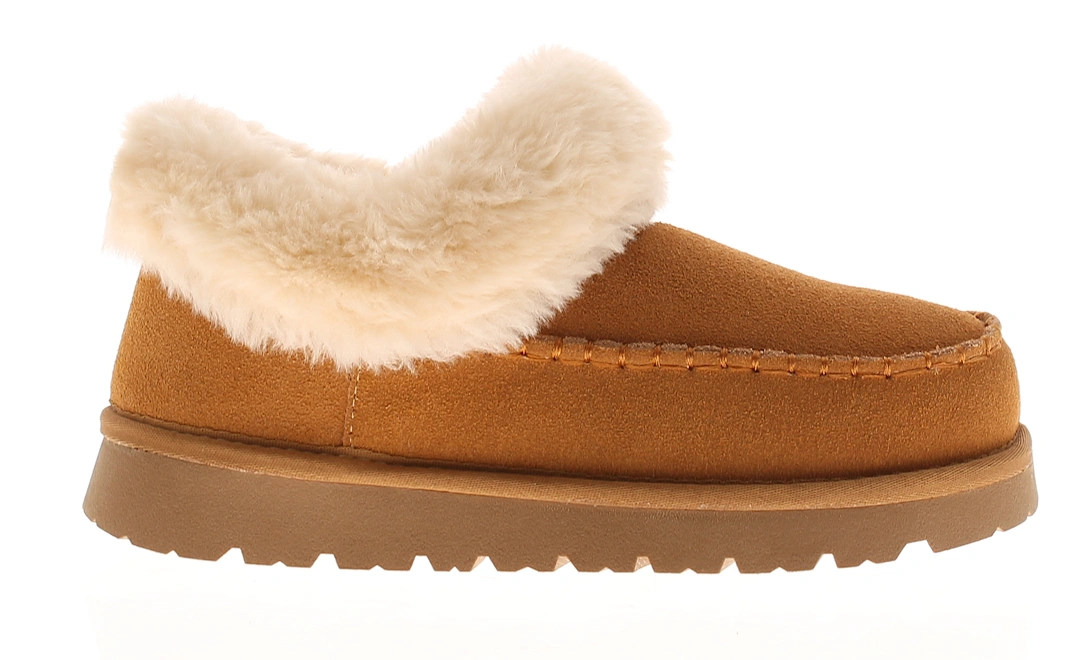 Womens Slipper Cuddle Bootee Faux Fur Lining Leather Suede Tan UK Size