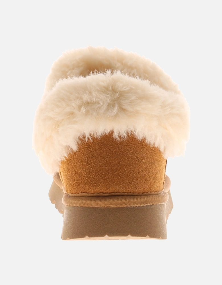 Womens Slipper Cuddle Bootee Faux Fur Lining Leather Suede Tan UK Size