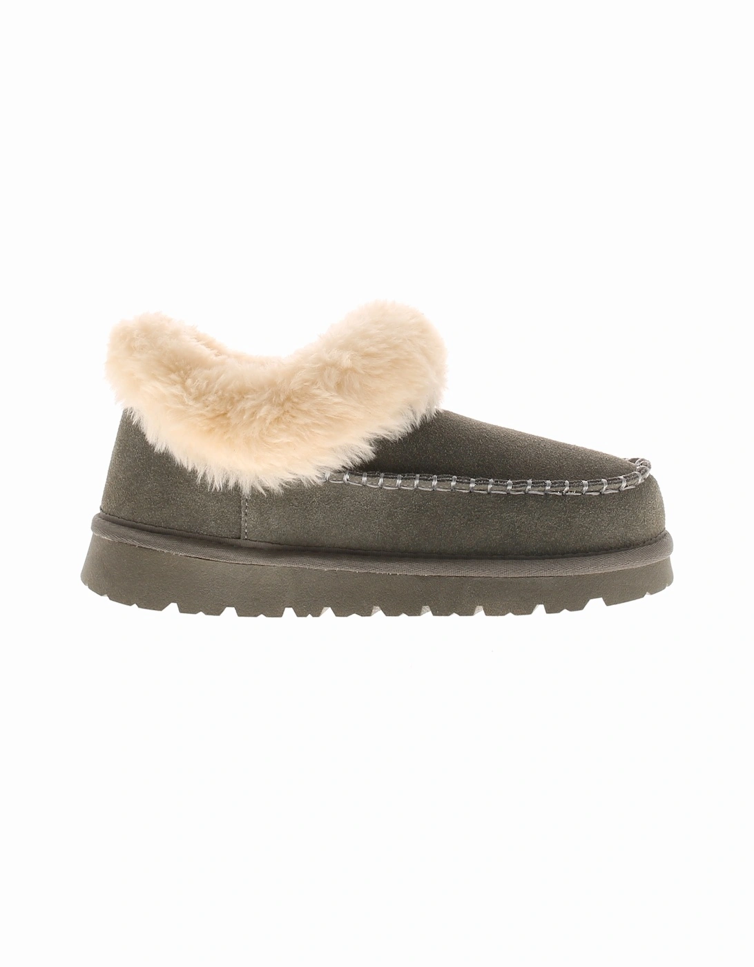 Womens Slipper Cuddle Bootee Faux Fur Lining Leather Suede Grey UK Size