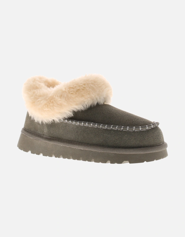 Womens Slipper Cuddle Bootee Faux Fur Lining Leather Suede Grey UK Size