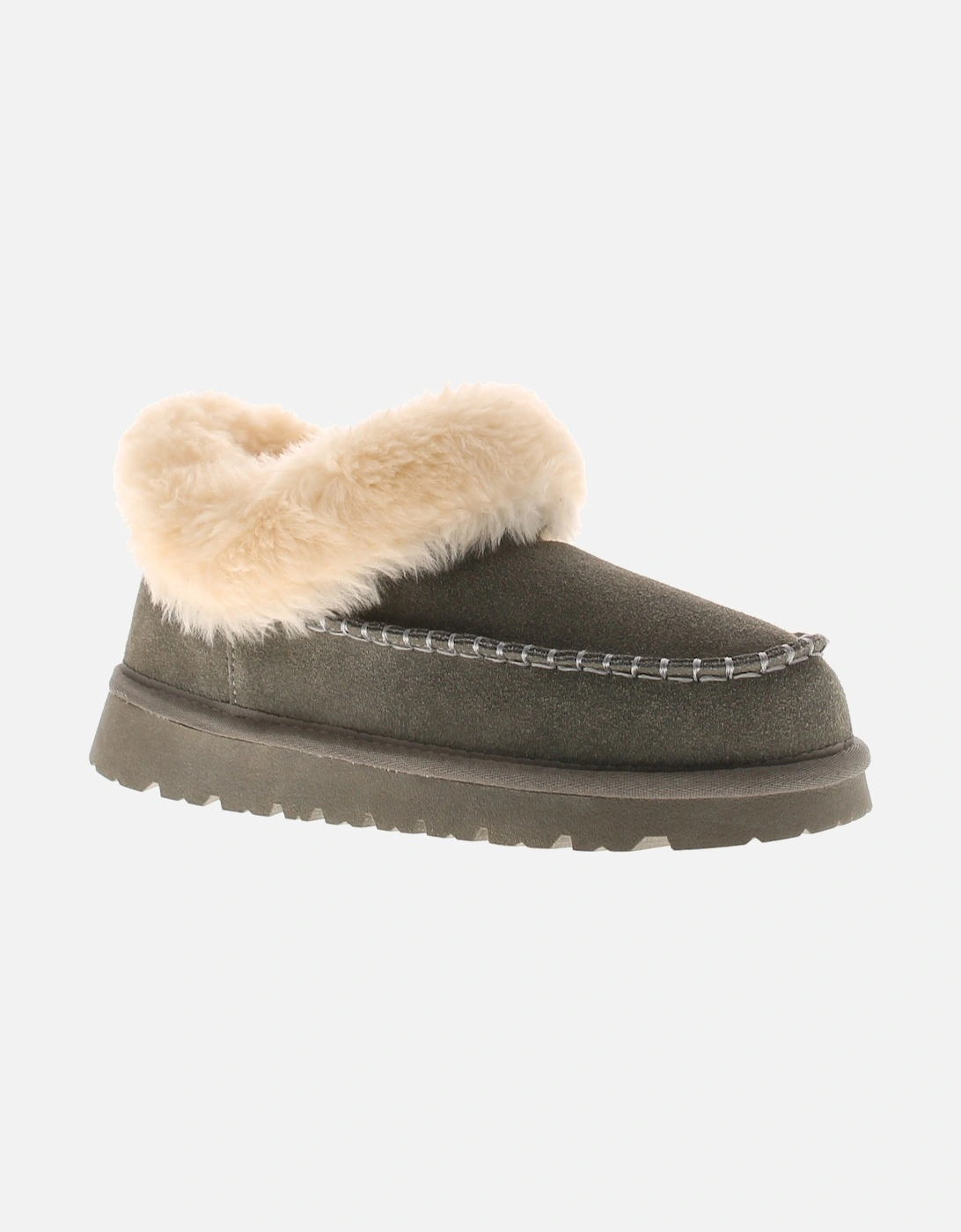 Womens Slipper Cuddle Bootee Faux Fur Lining Leather Suede Grey UK Size, 6 of 5