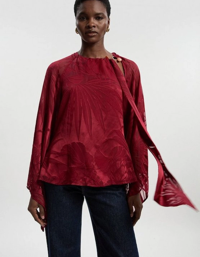 Devoure Flared Sleeve Woven Blouse With Trim Detail
