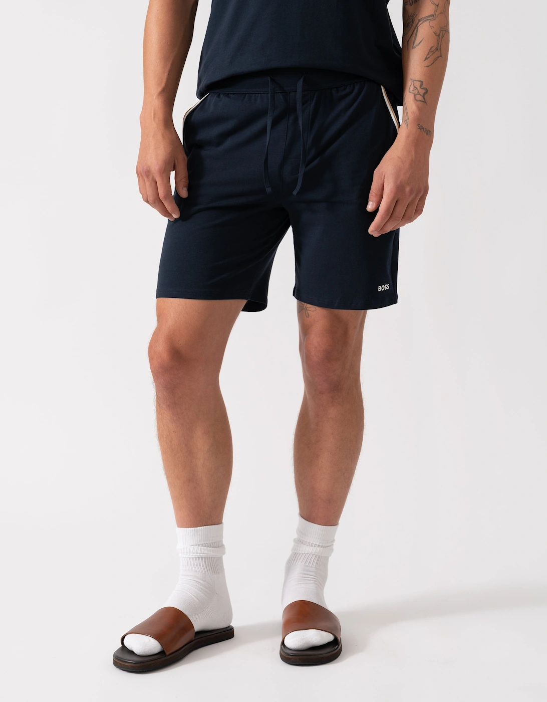 BOSS Orange Unique Mens Stretch-Cotton Pyjama Shorts with Tape Trims - Dark Blue 403, 2 of 1