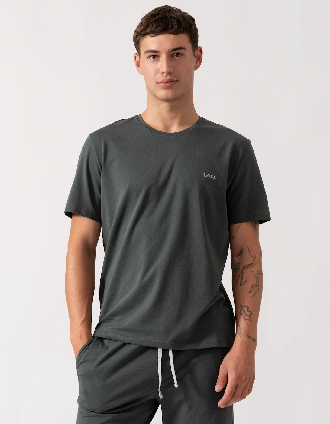BOSS Orange Mix&Match Mens Stretch-Cotton Loungewear T-Shirt with Embroidered Logo - Open Green 345, 2 of 1