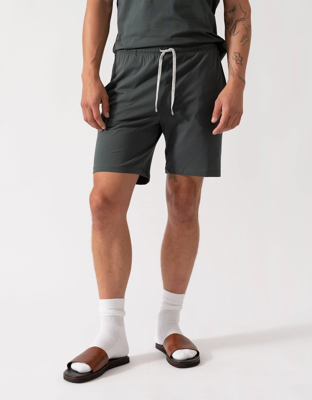 BOSS Orange Mix&Match Mens Stretch-Cotton Regular-Rise Loungewear Shorts with Embroidered Logo - Open Green 345, 2 of 1